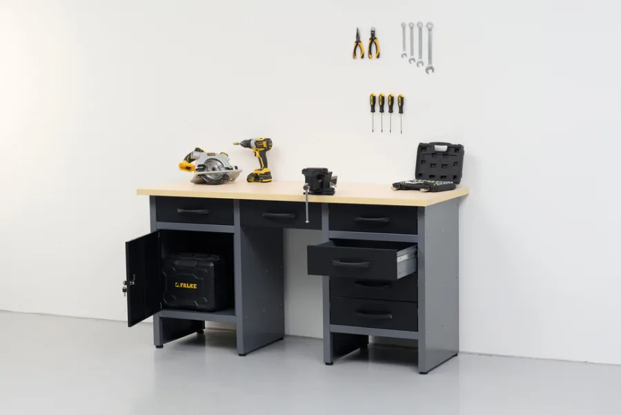 Arbeidsbord & Reoler^ Arbeidsbenk med skap/skuffer 160 x 60 x 85 cm