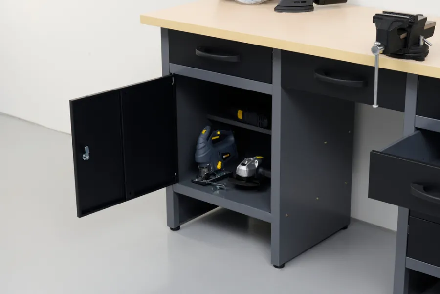 Arbeidsbord & Reoler^ Arbeidsbenk med skap/skuffer 160 x 60 x 85 cm