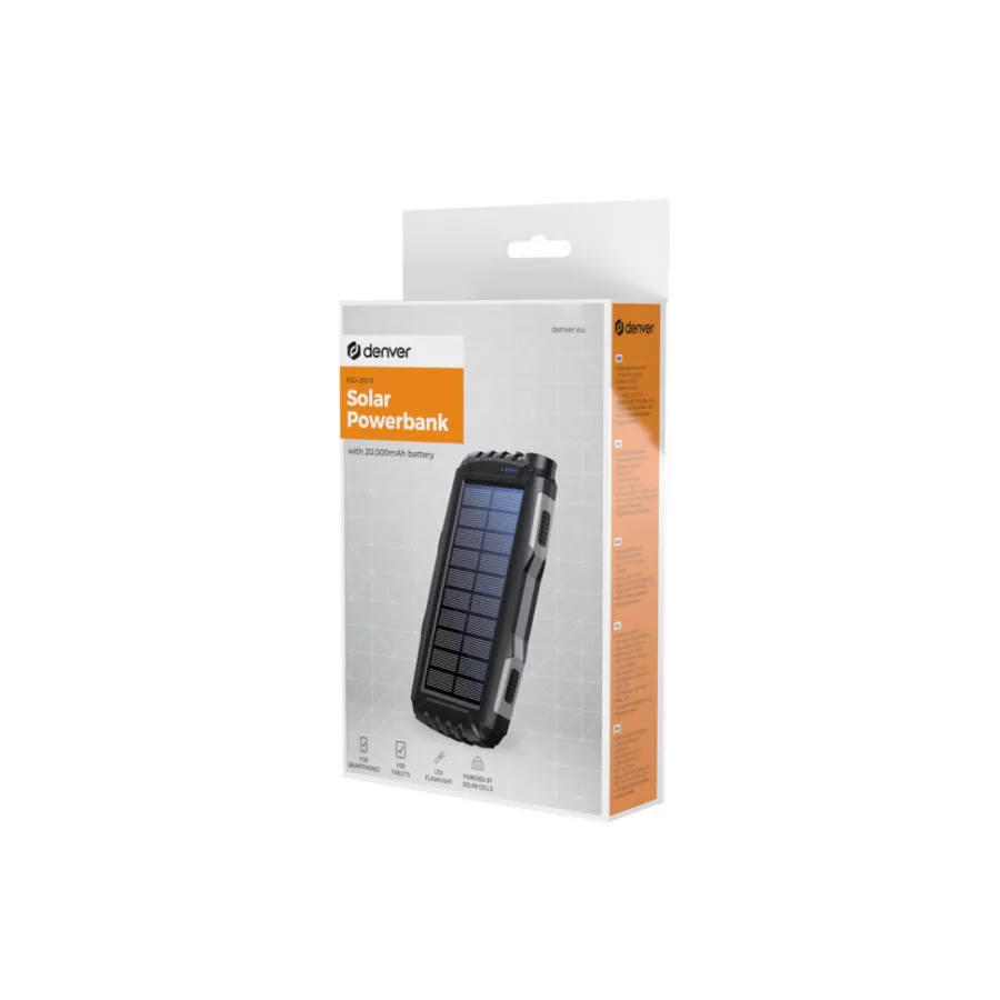 Lyd & Tilbehør Til Mobiltelefoner^Denver PSO-20010MK2 Solar Powerbank