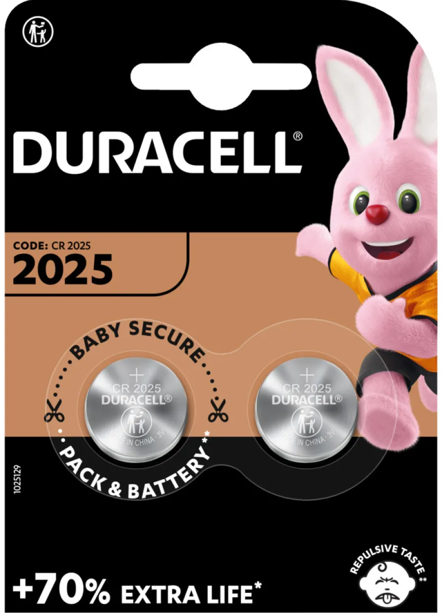Knappcellebatterier^Duracell knappcellebatteri 2025 2-pk.