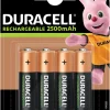 Oppladbare Batterier^Duracell oppladbare batterier AA 4-pk.