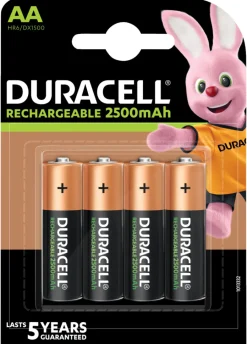 Oppladbare Batterier^Duracell oppladbare batterier AA 4-pk.
