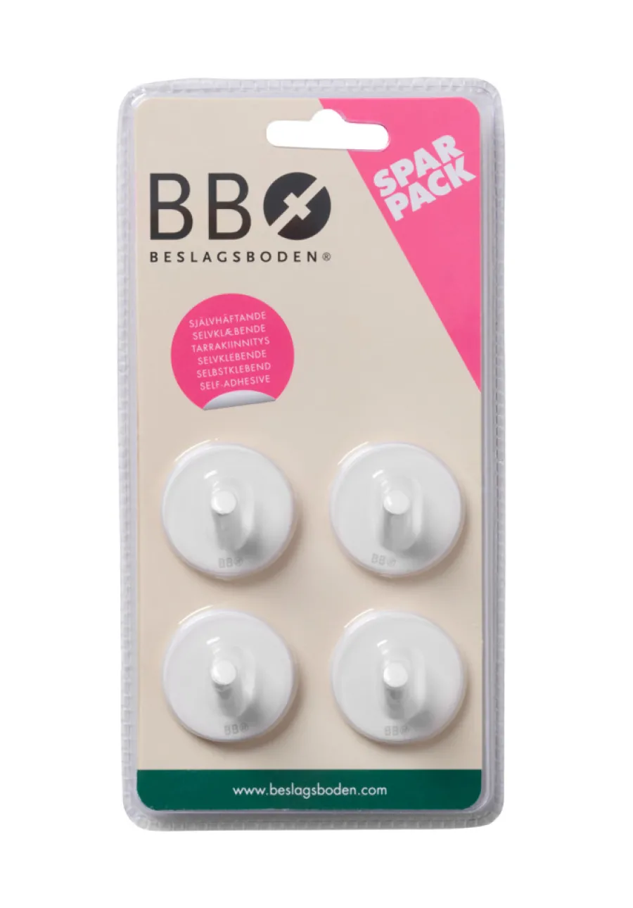 Knagger & Knaggrekker|Tilbehør Til Badet^Beslagsboden Enkel krok selvklebende Ø30 mm 4-pk. - hvit