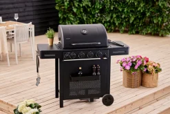 Gassgrill^Grillexpert Gassgrill med 4 brennere og bakbrenner – Svart