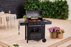 Gassgrill^Grillexpert Gassgrill med 4 brennere og bakbrenner – Svart