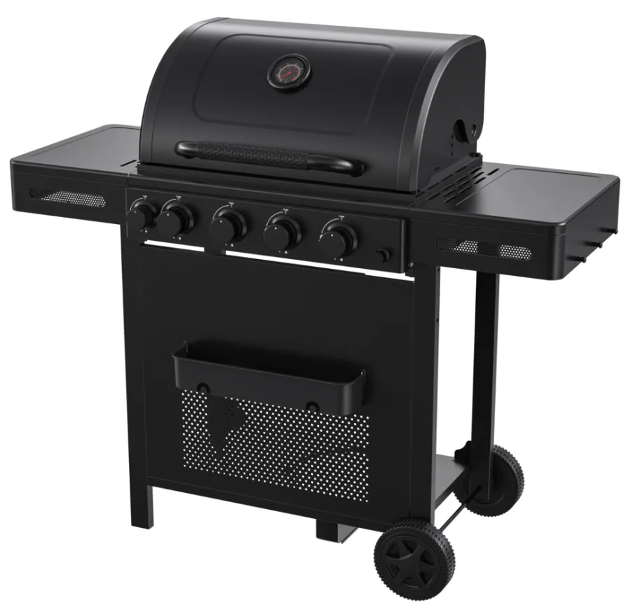 Gassgrill^Grillexpert Gassgrill med 4 brennere og bakbrenner – Svart