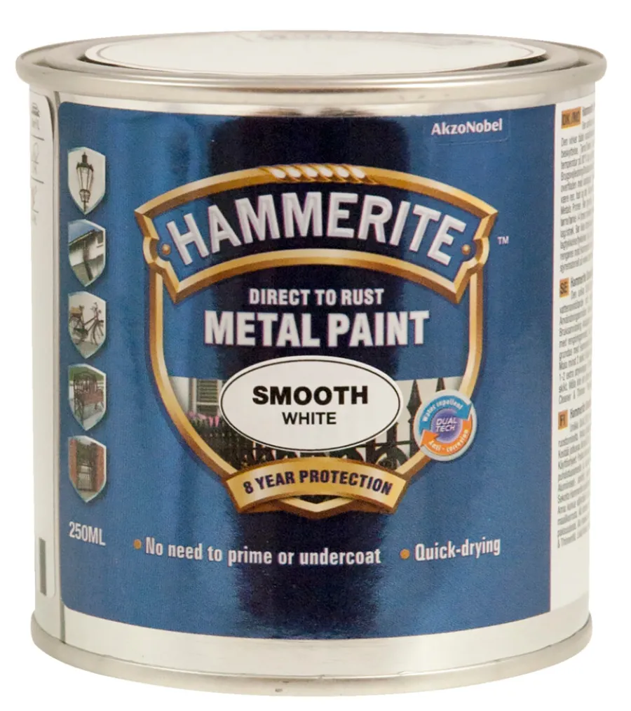 Metallmaling Utendørs|Tre- Og Metallmaling^Hammerite metallmaling glatt effekt 250 ml Hvit
