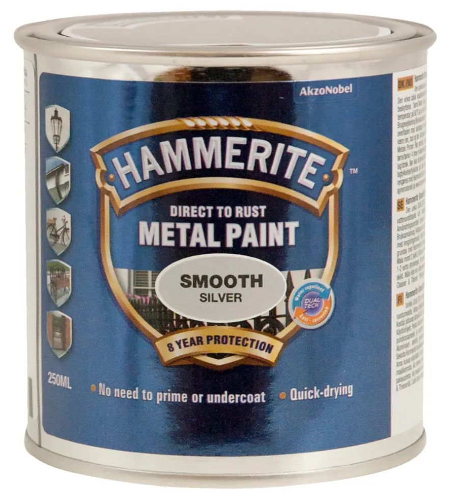 Metallmaling Utendørs|Tre- Og Metallmaling^Hammerite metallmaling glatt effekt 250 ml Sølv
