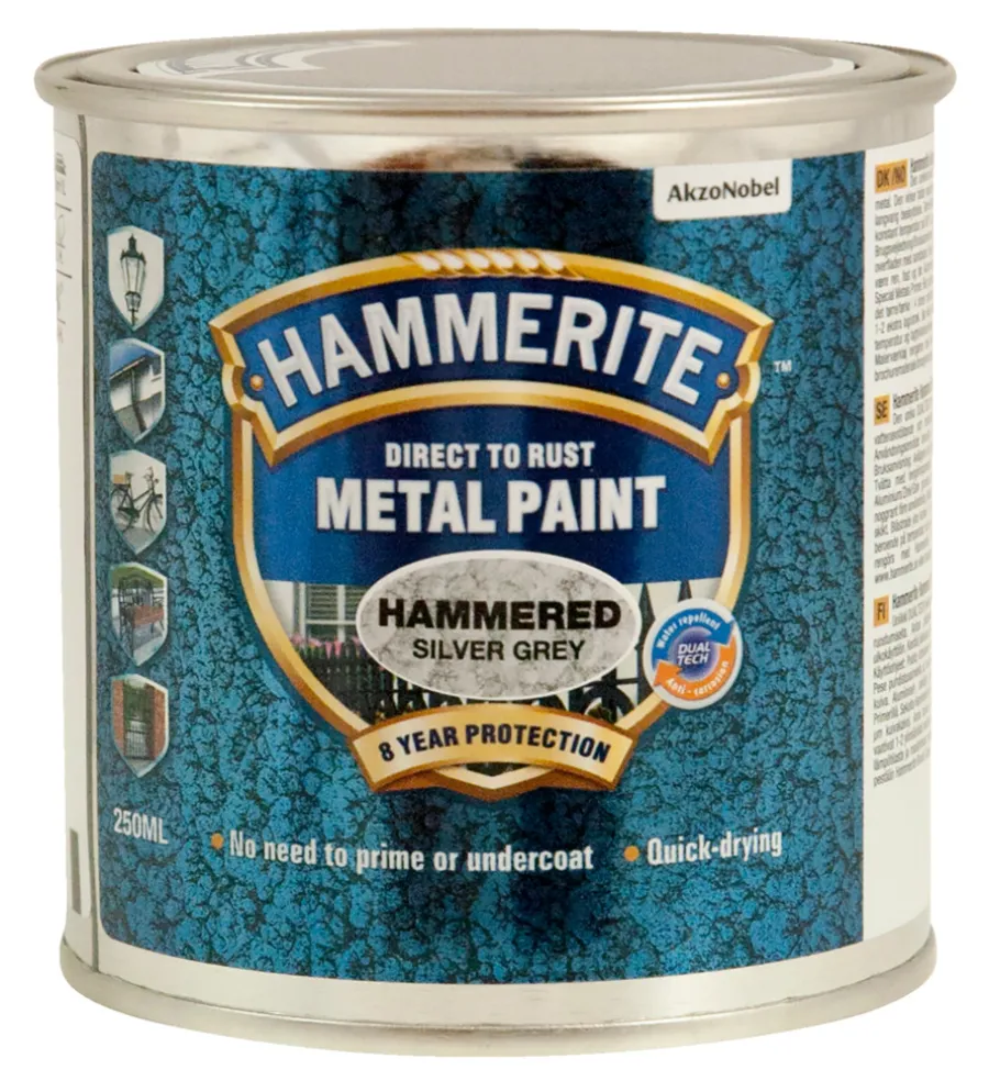 Metallmaling Utendørs|Tre- Og Metallmaling^Hammerite metallmaling hammereffekt 250 ml Sølv