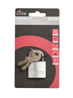 Hengelåser^The Lock Hengelås m/to nøkler 30 mm aluminium Sølv