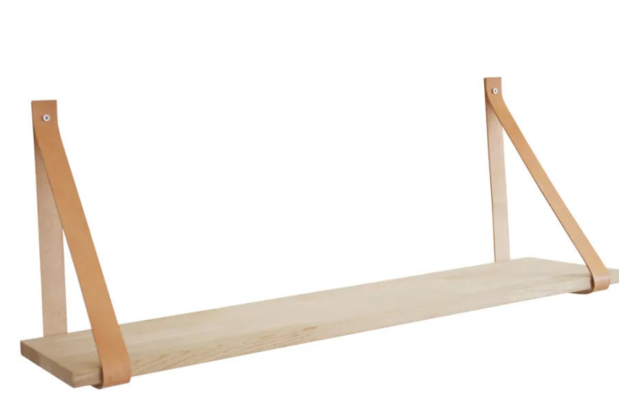 Hyller^Royal Hylle i eik 20 x 80 cm med lærstropper