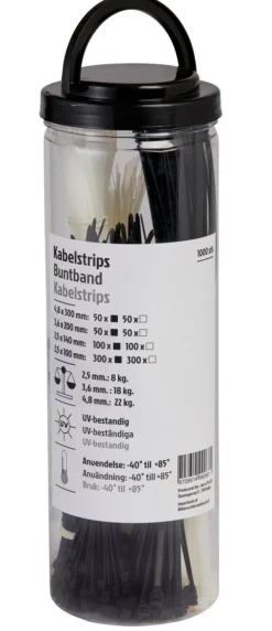 Eloppheng & -Feste^ Kabelstrips assorterte størrelser 1000 stk.