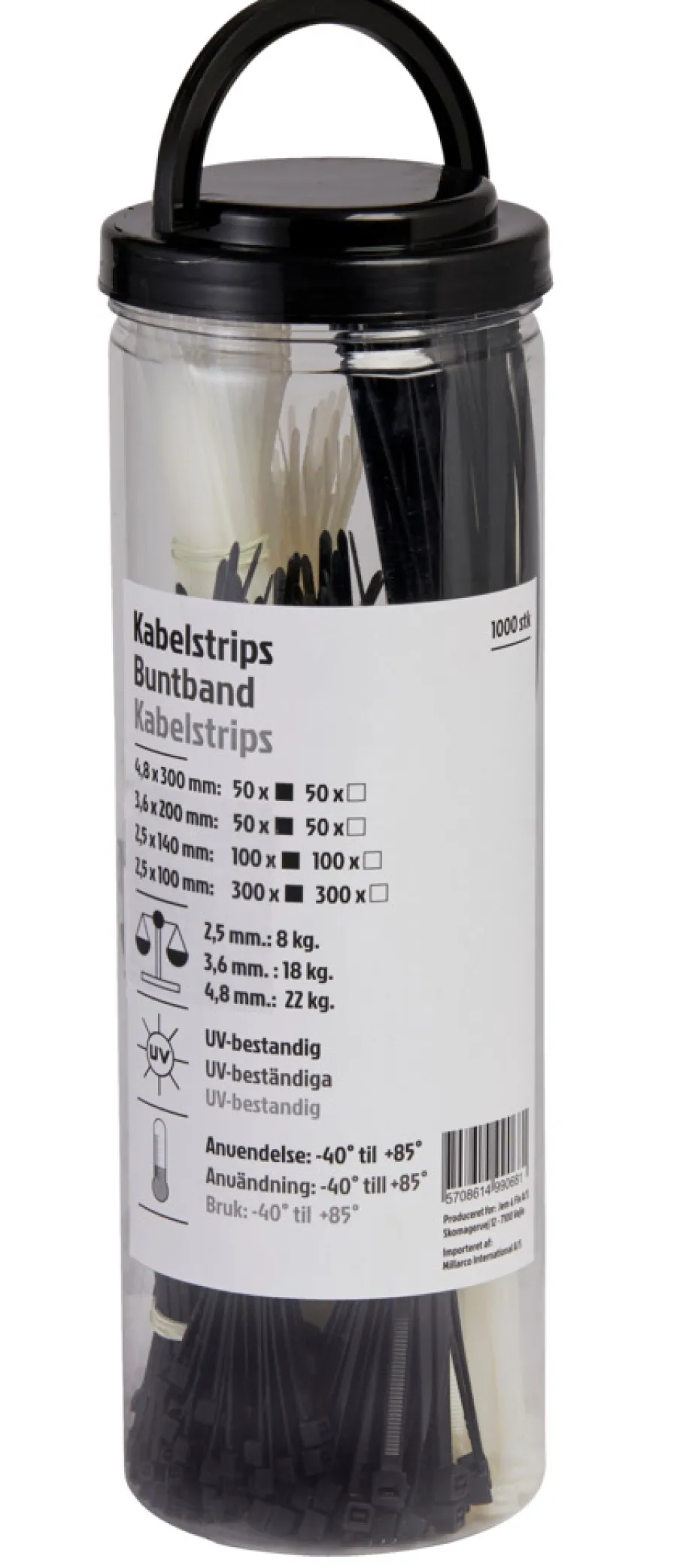 Eloppheng & -Feste^ Kabelstrips assorterte størrelser 1000 stk.