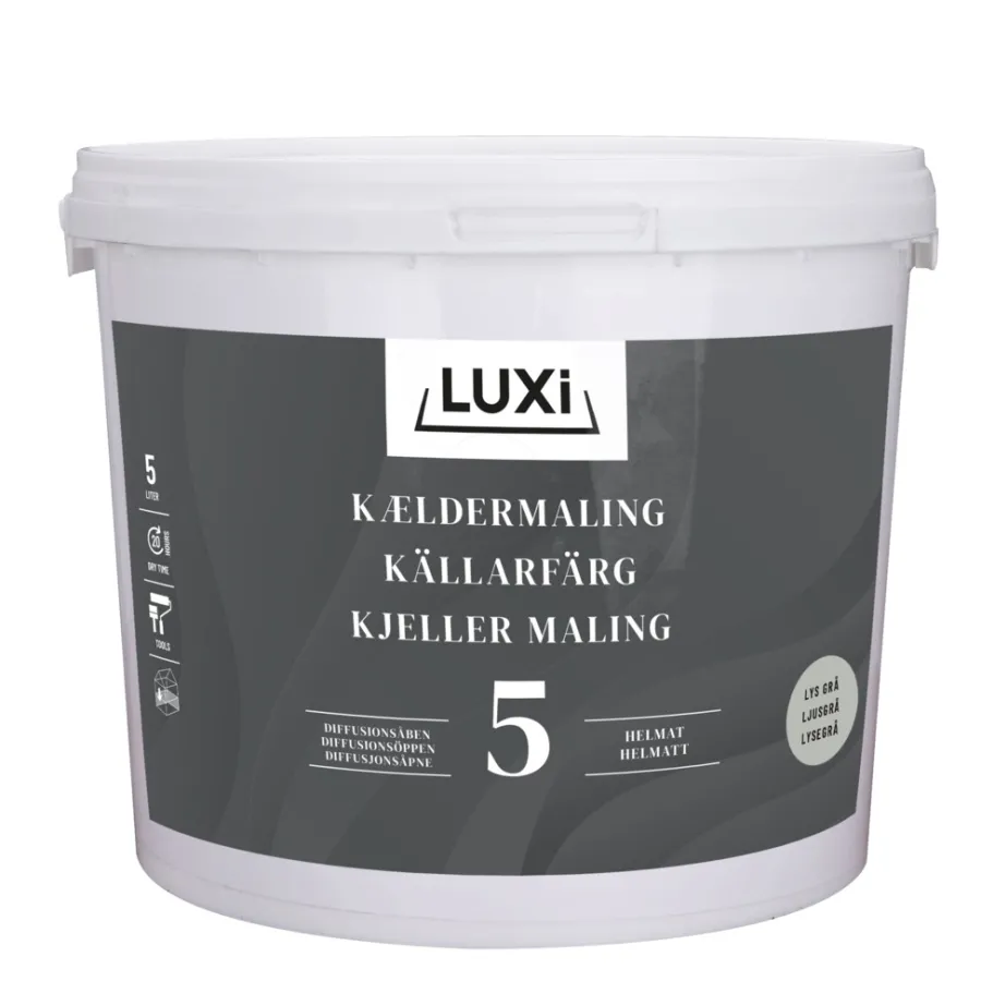 Veggmaling^Luxi Kjellermaling glans 5 5 liter - Lys betonggrå
