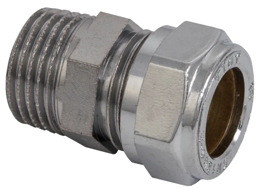 Forkrommede^ Klemring union rett 15mmx1/2" Krom