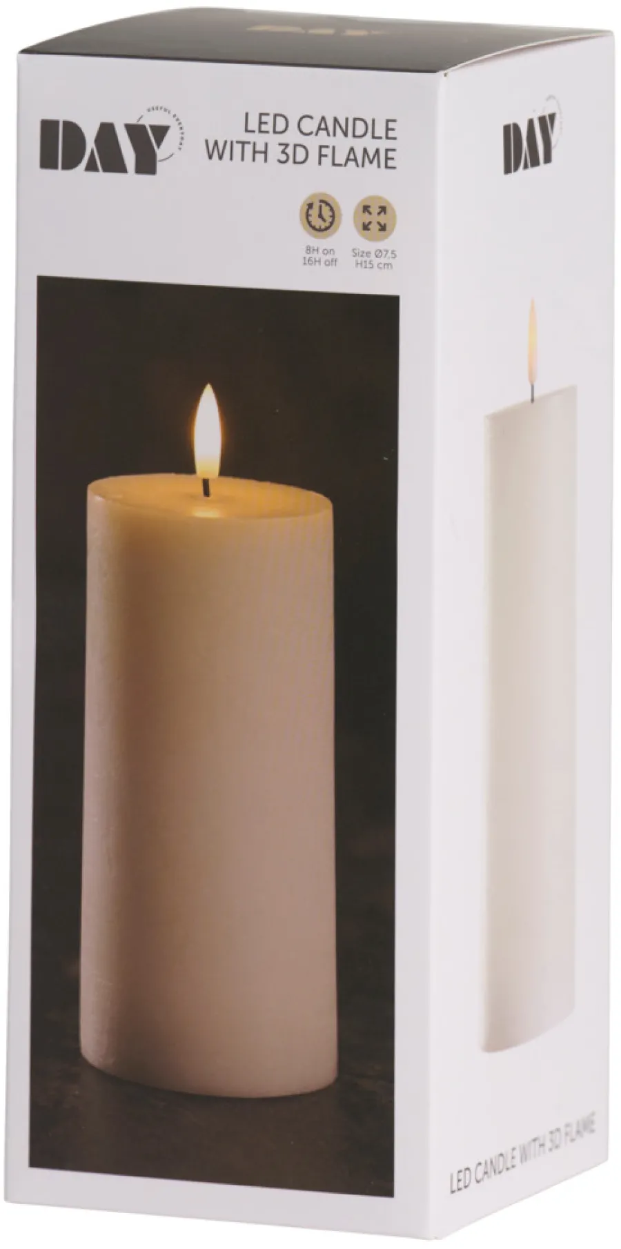 Dekorativ Belysning - Innendørs^DAY Kubbelys med 3D LED-flamme H15 cm