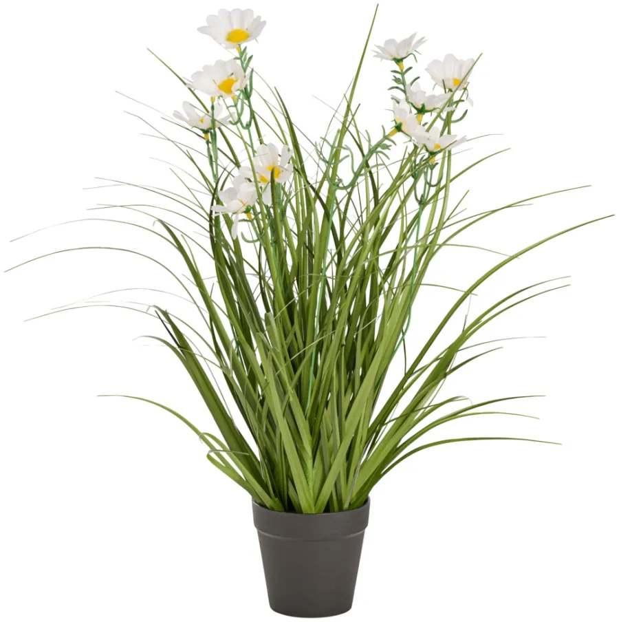 Kunstige Planter^ Kunstgress med margerittblomster 50 cm