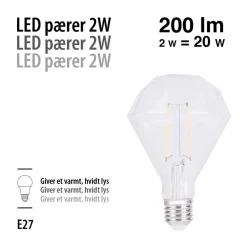 Led-Pærer^ LED-filamentpære diamant 2 W E27