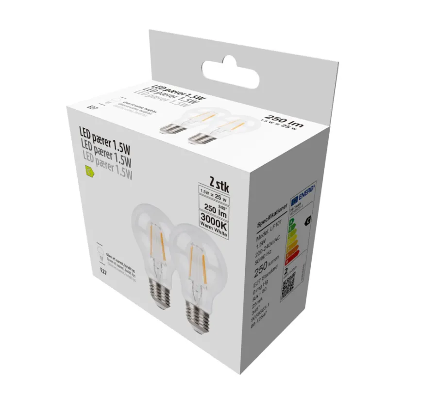 Led-Pærer^ LED-filamentpærer 1,5 W E27 - 2-pk.
