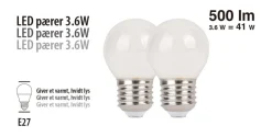 Led-Pærer^ LED-kronepærer 3,6 W E27 - 2-pk.