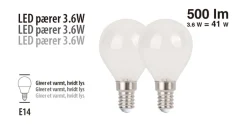 Led-Pærer^ LED-kronepærer 3,6 W E14 - 2 pk.