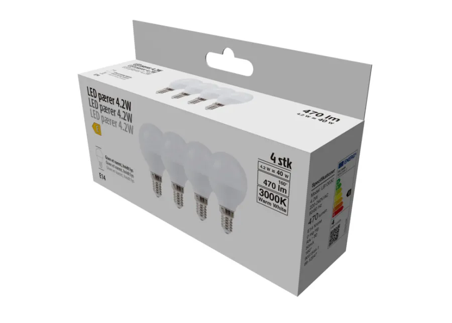 Led-Pærer^ LED-pære krone 4,2 W E14 4-pk.