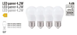 Led-Pærer^ LED-pære krone 4,2 W E27 4-pk.