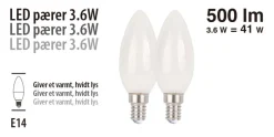 Led-Pærer^ LED-pærer kerte 3,6 W E14 - 2 pk.