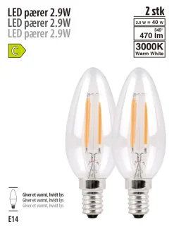 Led-Pærer^ LED-pærer kerte 2,9 W E14 - 2 pk.