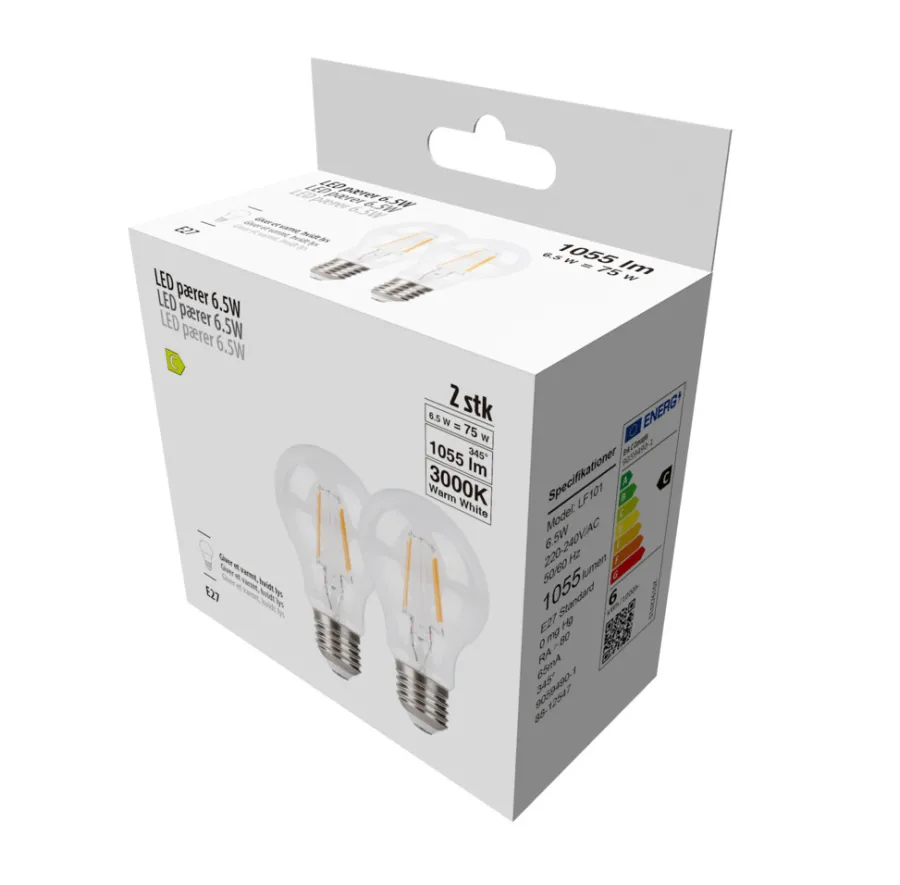 Led-Pærer^ LED-pærer standard formet 6,5 W E27 - 2-pk.