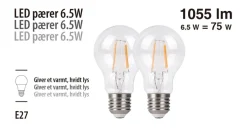 Led-Pærer^ LED-pærer standard formet 6,5 W E27 - 2-pk.