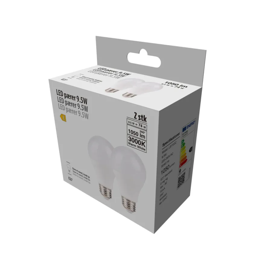 Led-Pærer^ LED-pærer standart 9,5 W E27 - 2-pk.
