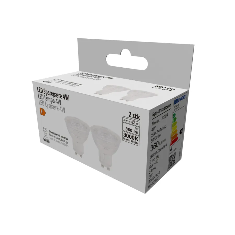 Led-Pærer^ LED-spotpære 4 W GU10 - 2-pk.