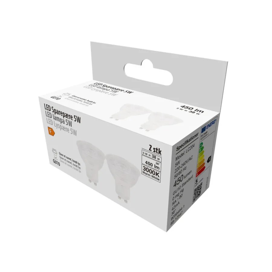 Led-Pærer^ LED-spotpære 5 W GU10 - 2-pk.