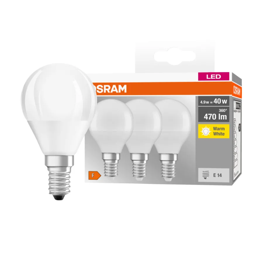 Led-Pærer^Osram LED kronepære E14 4,9 W 3-pk.