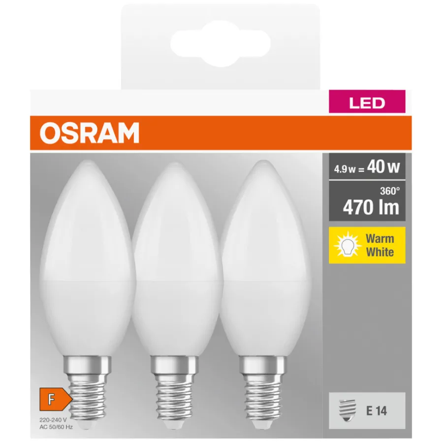 Led-Pærer^Osram LED mignon E14 4,9 W 3-pk.