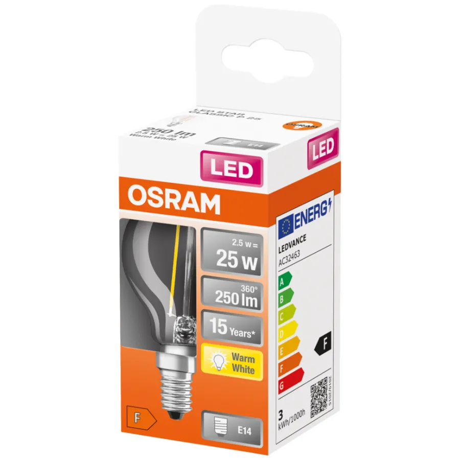 Led-Pærer^Osram LED Star Classic E14 klar kronepære 2,5 W