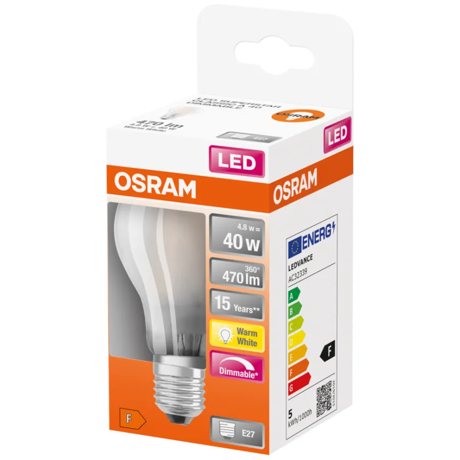 Led-Pærer^Osram LED Superstar Classic matt standard dimbar E27 5W