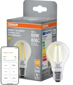 Led-Pærer|Smartpærer^Osram SMART+ standard filamentpære hvit E27 6 W