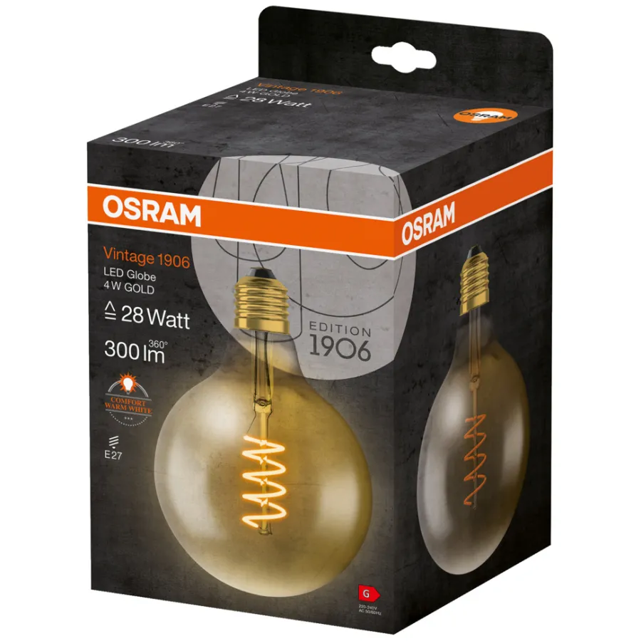 Led-Pærer^Osram Vintage 1906 LED-pære globe 4 W E27