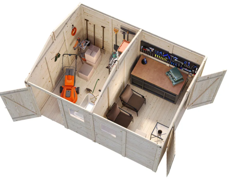 Redskapsboder|Hytter & Boder^Palmako redskapsbod Aksel 3 - 9,9 m² 273 x 370 cm
