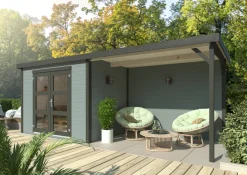 Redskapsboder|Hytter & Boder^Palmako redskapsbod m/pergola Alma 560 x 184 cm