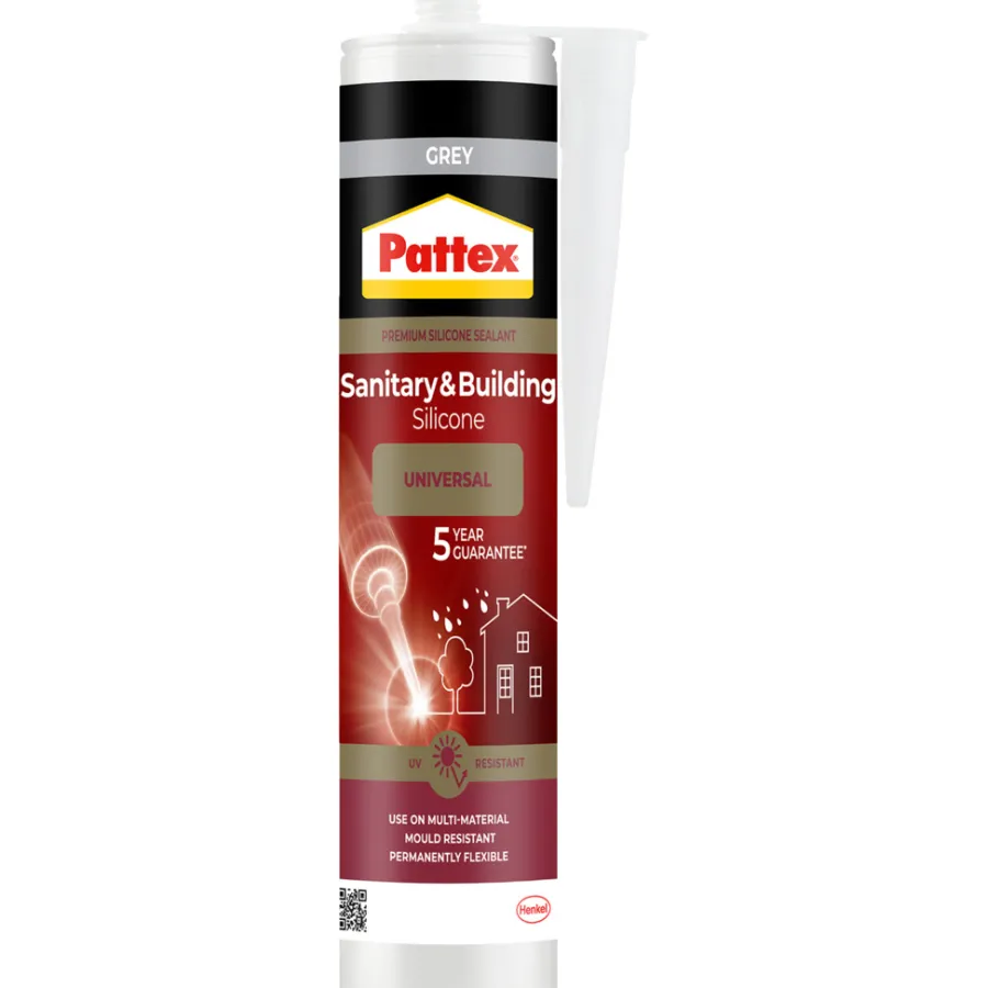 Silikon^Pattex sanitær- og byggsilikon grå 280 ml