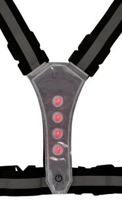 Sykkeltilbehør|Verneutstyr^Bikezone Refleksvest med LED svart/grå - Svart med grå refleksstriper