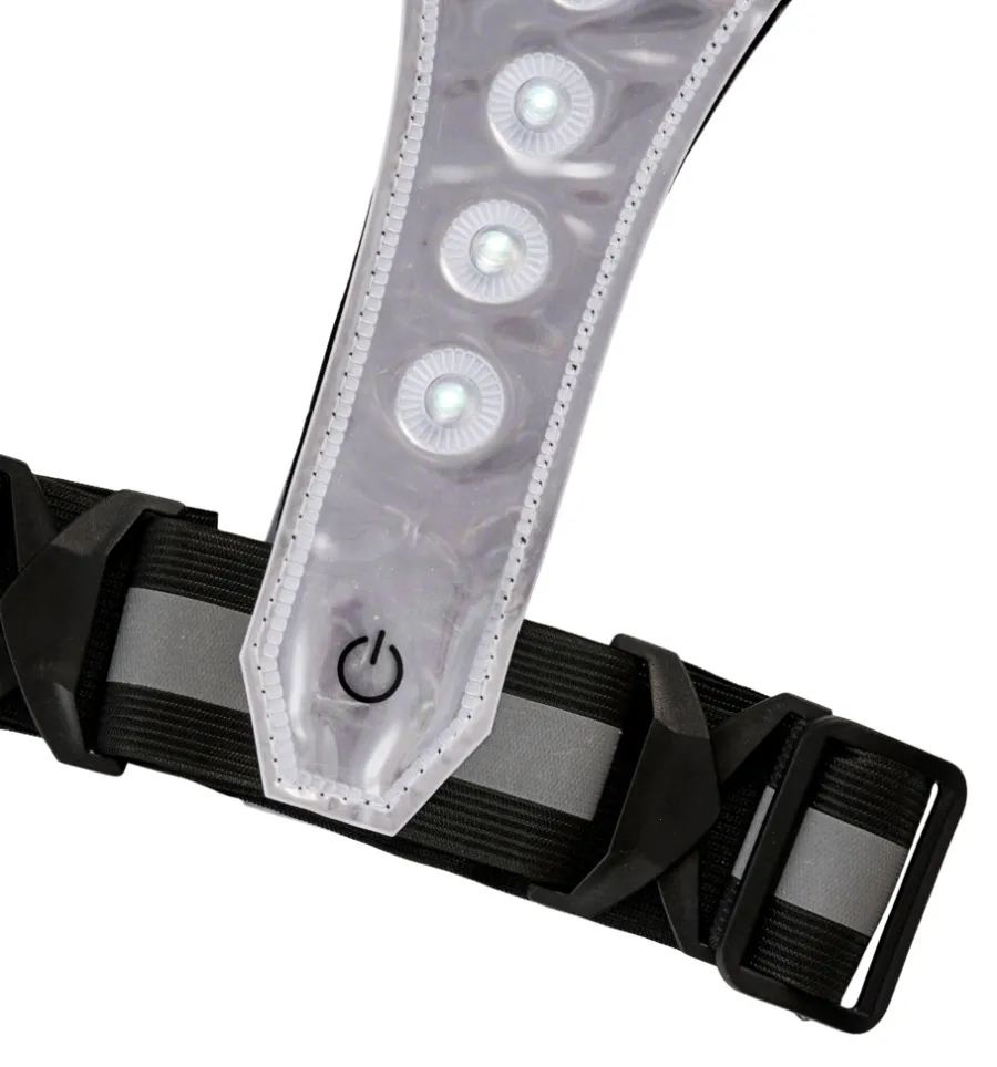 Sykkeltilbehør|Verneutstyr^Bikezone Refleksvest med LED svart/grå - Svart med grå refleksstriper