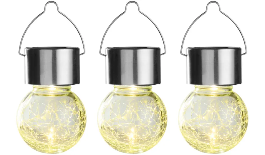 Lys & Hagedekorasjoner|Solcellelamper^Garden Solcellepære glass/metall Ø6 cm 3-pk. - ® Sølv