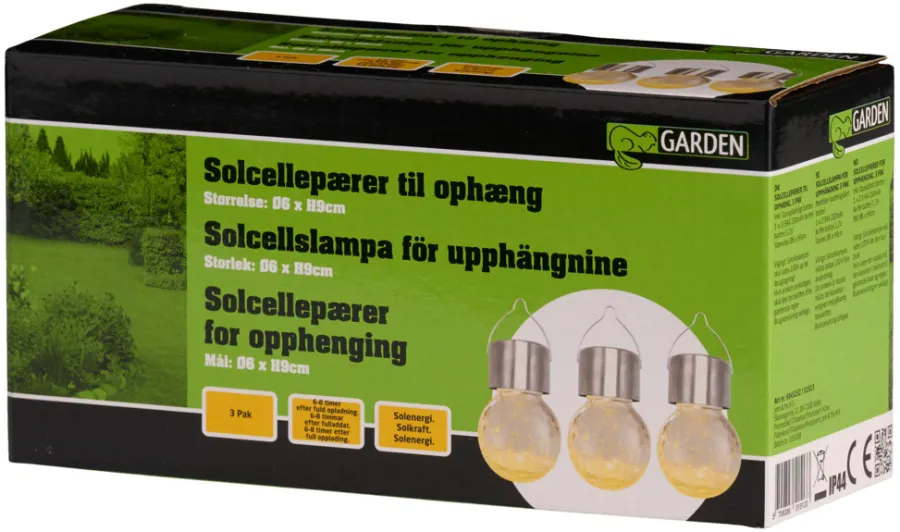 Lys & Hagedekorasjoner|Solcellelamper^Garden Solcellepære glass/metall Ø6 cm 3-pk. - ® Sølv
