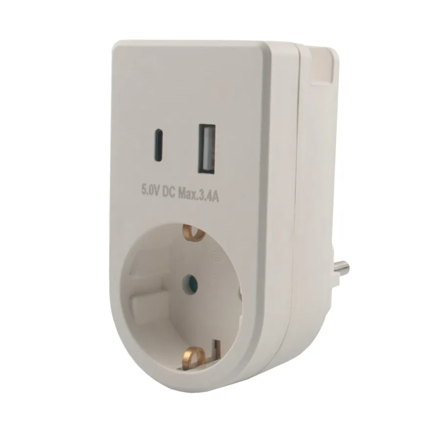 Grenuttak & Skjøteledninger^Elworks Stikkontaktadapter schuko m/USB & mobilholder