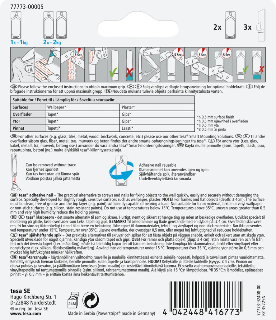 Limspiker^Tesa ® limspiker til tapet og gips 1 kg - 2 stk.