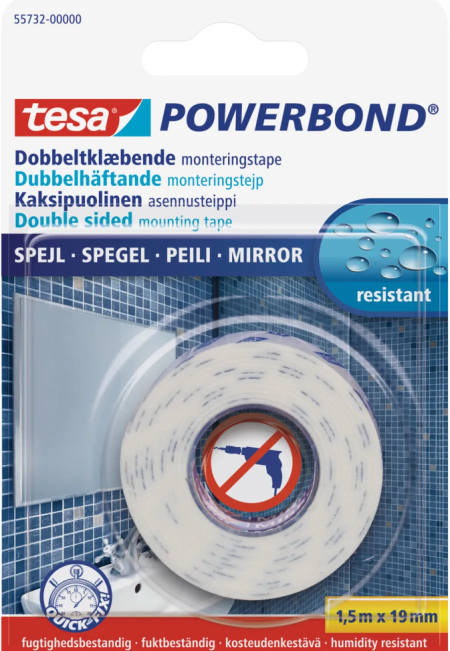 Tape^Tesa Powerbond Speil monteringstape 19 mm x 1,5 meter